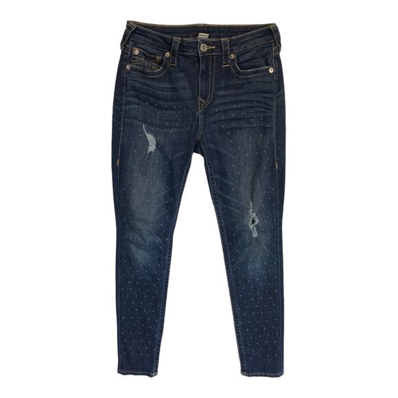 True religion womens 30 jeans skinny glitter button distressed denim - Picture 1 of 13
